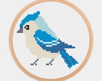 Blue Jay Bird Cross Stitch Pattern - Embroidery Pattern - Nature Cross Stitch - Modern Embroidery - PDF Download - Beginner cross stitch