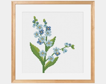 Forget-Me-Not Cross Stitch Pattern - Embroidery Pattern - Nature Cross Stitch - Modern Embroidery - PDF Download