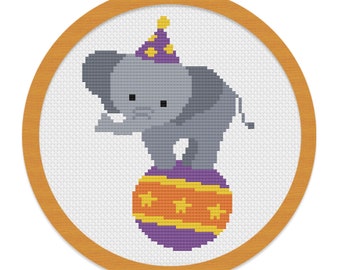 Circus Elephant Cross Stitch Pattern, Counted X-stitch pattern, Embroidery Pattern, Baby Shower Gift Nursery, PDF