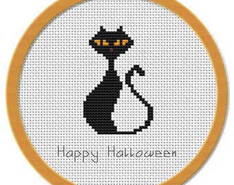 Cross Stitch Pattern - Halloween - Black Cat - PDF File Instant Download