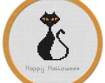 Kit Oreiller Broderie Halloween – Chat Noir Et Citrouille – Heartfelt Finds