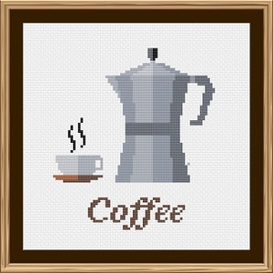 Kreuzstich Stickmuster - Kaffee - Italienische Kaffeemaschine - Kaffeetasse - PDF Datei Instant Download