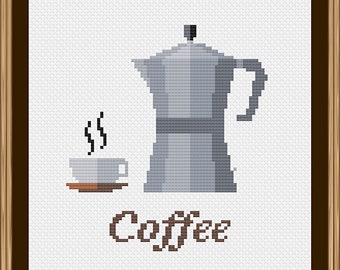 Cross Stitch Pattern - Coffee - Italian Coffee Maker - Coffee Cup - PDF File Instant Download