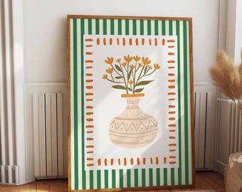 Boho Flower Vase Print, Terracotta Floral Art (Digital Download)