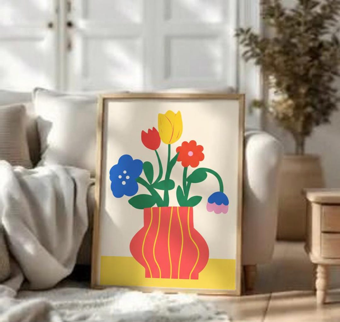 Flower Vase Wall Art Modern Botanical Print Retro Abstract Floral ...