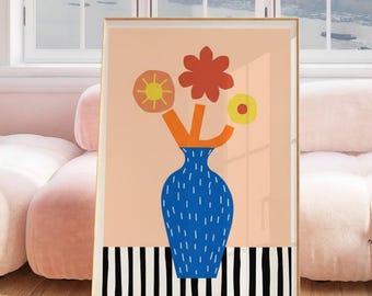 Blue Flower Vase Print, Danish Pastel Decor (Digital Download)