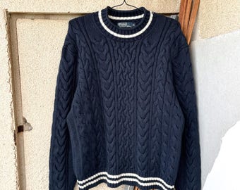 Vintage 90s Polo Ralph Lauren Heavy Cable Knit Sweater Size XL Blue