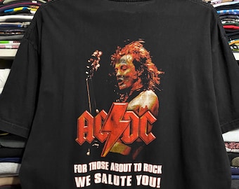 Vintage 90s AC/DC Rock Metal Band T-Shirt Size XL Faded Black
