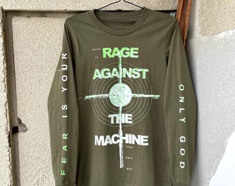 Vintage Y2K Rage Against The Machine Rock Band Long Sleeve T-Shirt Size S Khaki