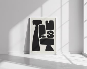 Trust Wall Art: Abstract Block Art, Inspirational Typography, Modern, Black Beige White (Digital Download)