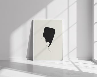 Afro High Top Wall Art: Minimalist Heritage Line Art, Black Beige White (Digital Download)