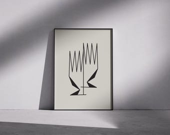 Comb Pick Wall Art: Heritage, Abstract Art, Organic Shapes, Black Beige White (Digital Download)