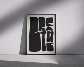 Breathe Wall Art: Abstract Block Art, Inspirational Typography, Modern (Digital Download)