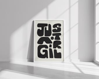 Just A Girl Wall Art: Abstract Block Art, Inspirational Typography, Black Beige White (Digital Download)