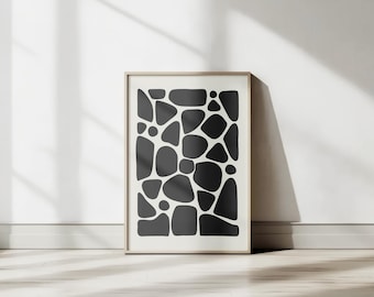 Geometric Flower Block Art Print: Abstract Botanical Design, Black Beige White (Digital Download)