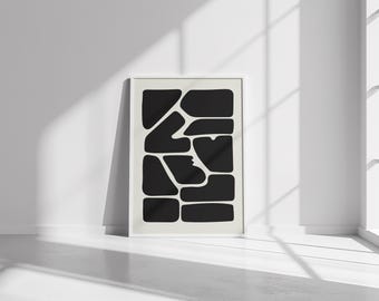 Geometric Love Wall Art: Abstract Block Art, Organic Typography, Black Beige White (Digital Download)