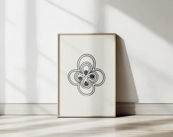 Minimalist Four Petal Flower Art Print: Abstract Botanical Wall Decor (Digital Download)