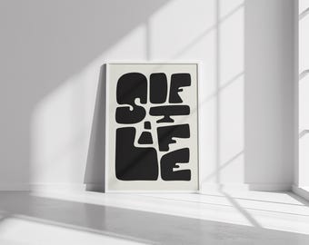 Soft Life Wall Art: Abstract Block Art, Typography, Black Beige White (Digital Download)