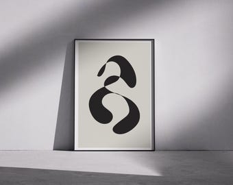 Organic Shape Wall Art: Block Art, Abstract, Black Beige White (Digital Download)