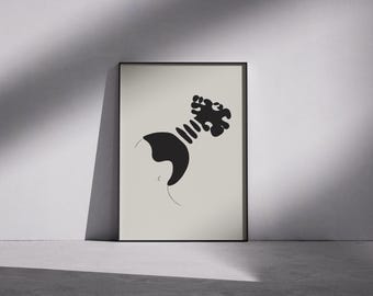 Afro Ponytail Wall Art: Minimalist Heritage Block Art, Black Beige White (Digital Download)