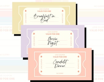Printable Love Coupons: Customizable Date Night Vouchers, Valentine’s Day Gift, Colourful (Digital Download)