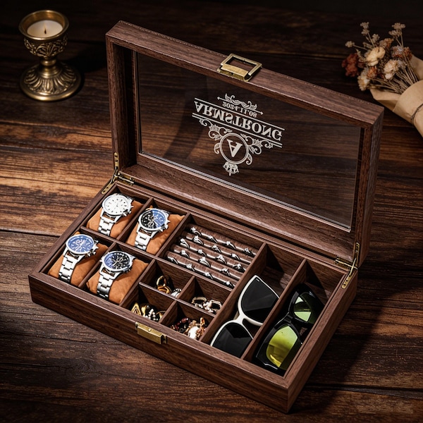 Custom Mens Storage Box,Men's Jewelry Box,Personalized Watch Box Holds Watches, Cufflinks, Sunglasses & More,Vintage Mens Gift,Gifts For Him