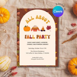 Fall Party Invitation Template: Bonfire & Pumpkin Carving (Digital Download Canva Template 5x7&quot;&quot; )
