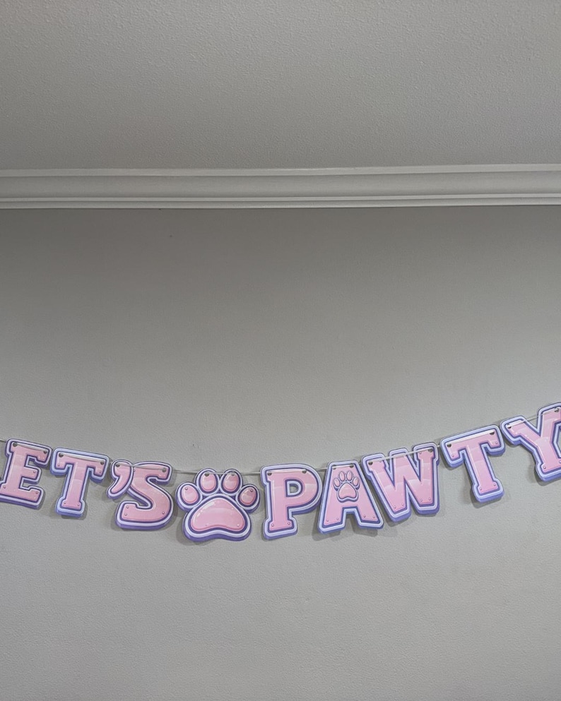 Puppy Dog Birthday Banner: Pastel Pink Paw Print Party Decoration - Etsy