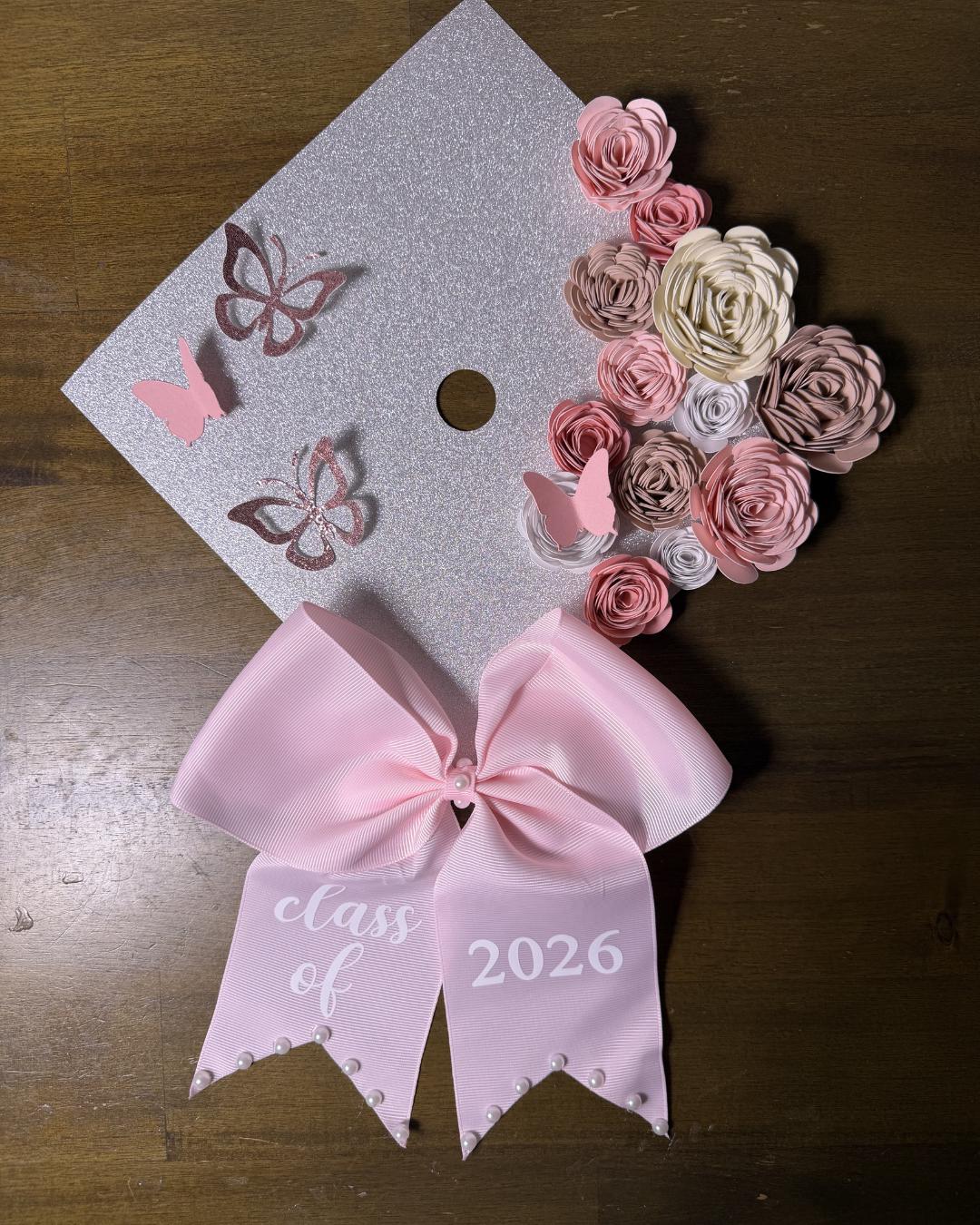 Graduation Cap Pear Coquette Pearl Graduation Cap Topper – Class of 2026 Floral Bow ...