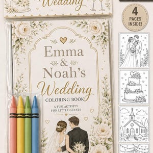 Custom Wedding Kids Coloring Sheets, Personalized Birthday Party Favor Kit (Includes Crayons)