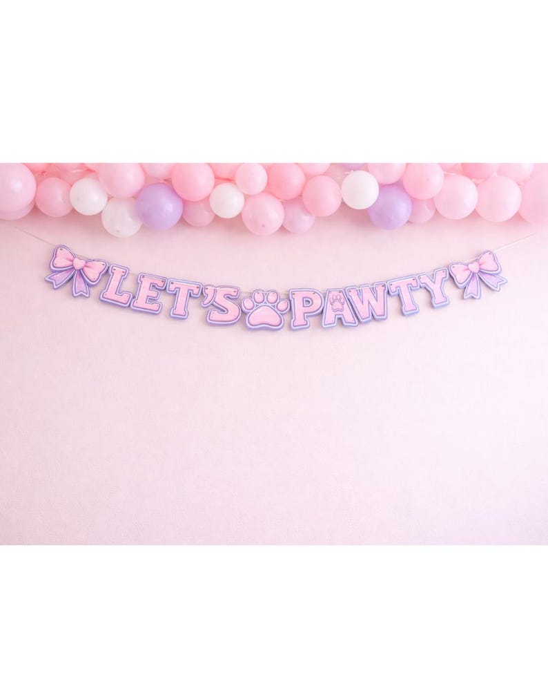 Puppy Dog Birthday Banner: Pastel Pink Paw Print Party Decoration - Etsy