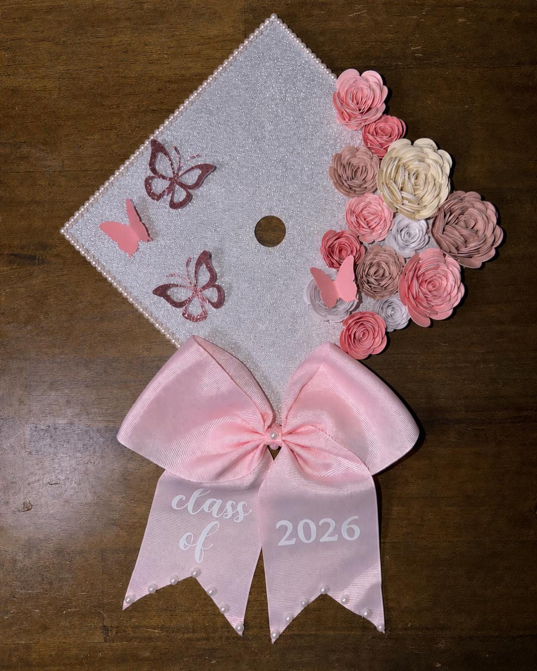 Graduation Cap Pear Coquette Pearl Graduation Cap Topper – Class of 2026 Floral Bow ...