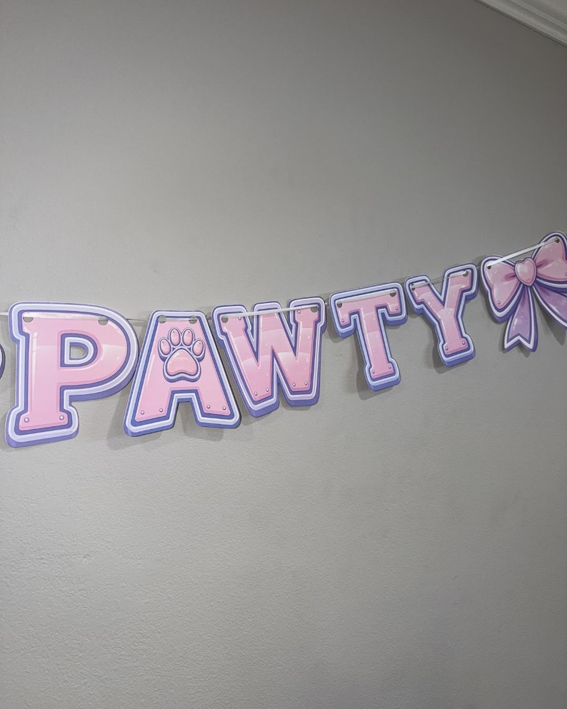 Puppy Dog Birthday Banner: Pastel Pink Paw Print Party Decoration - Etsy