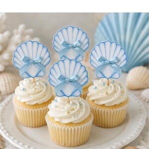 Watercolor Seashell Cupcake Topper – Coastal Birthday Party Decor