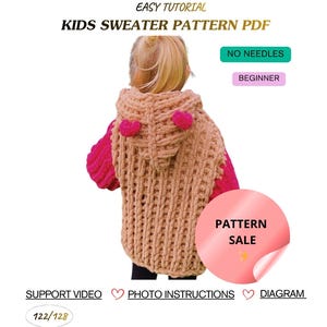 Mönster för barntröja i PDF-format | Grov barnkofta | Alize puffig tröja | Fingerstickning utan nålar | Nybörjarvänlig