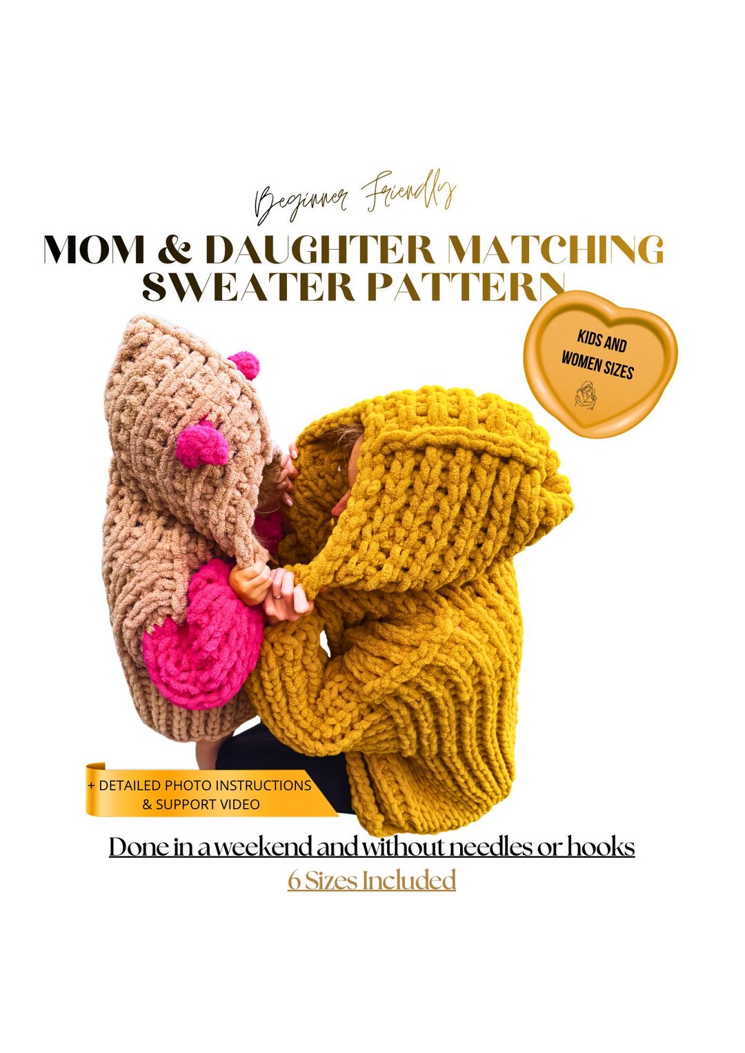 Mom & Daughter Matching Sweater Pattern | Alize Puffy Hoodie | Chunky ...
