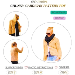 Chunky Cardigan Pattern Bundle PDF | Sizes S M L | No Needles Knit | Loop Yarn Sweater Tutorial | Beginner Friendly