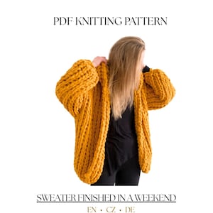Loop Yarn Sweater Knitting Pattern PDF Size S | Strickanleitung Hoodie | No Needles | Beginner Friendly | Chunky Cardigan | Cz EN DE