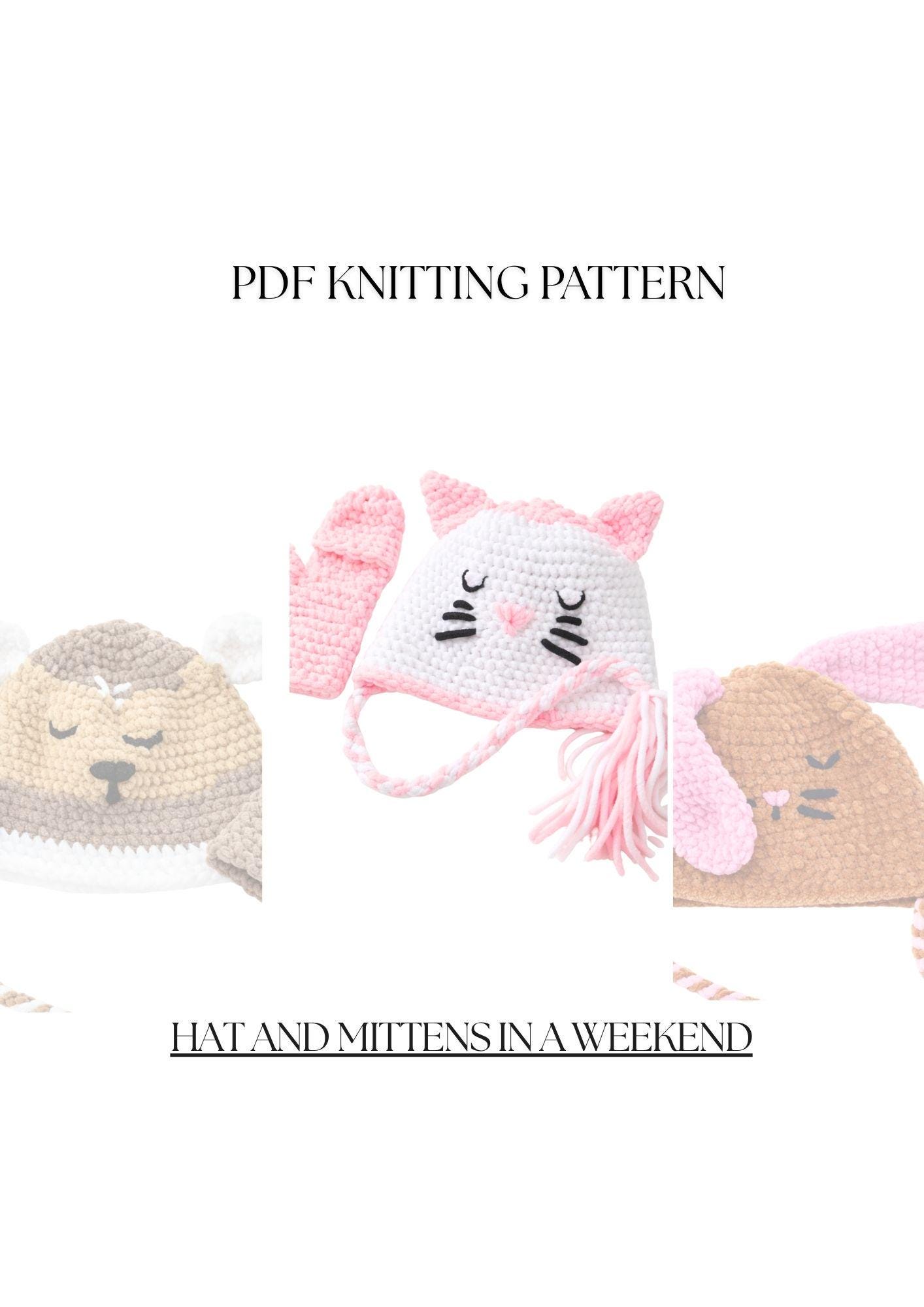 Animal Hats Bundle: Rabbit, Cat, and Bear with Mittens