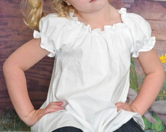 Girls White Cotton Ruffle Peasant Top