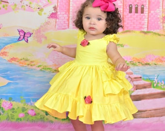 Baby Infant Princess Belle Dress with built in pettiskirt