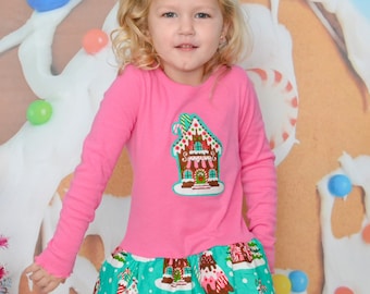 Girls gingerbread house Christmas dress READY TO SHIP