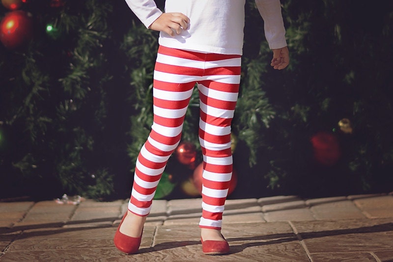 Red and white striped christmas best sale leggings