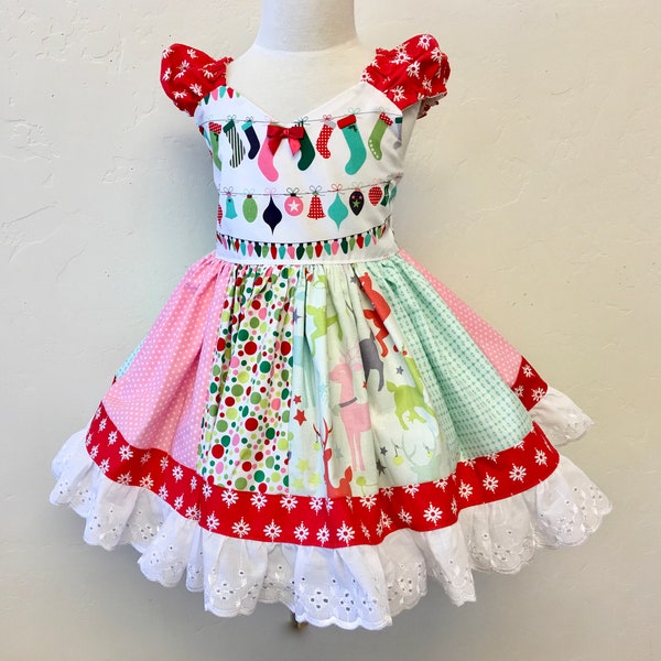 girls Christmas dress with built-in pettiskirt layer