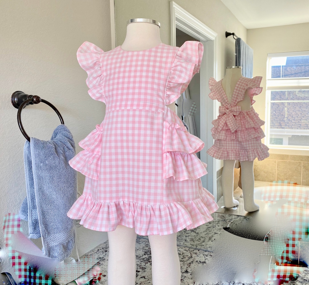 Gingham Pinafore Dress & Floral Ruffle Panties Set - Deolinda SS26 In Stock Now main image 0