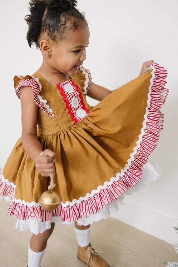 Joy and Gingerbread Girls Pinafore Dress - Etsy