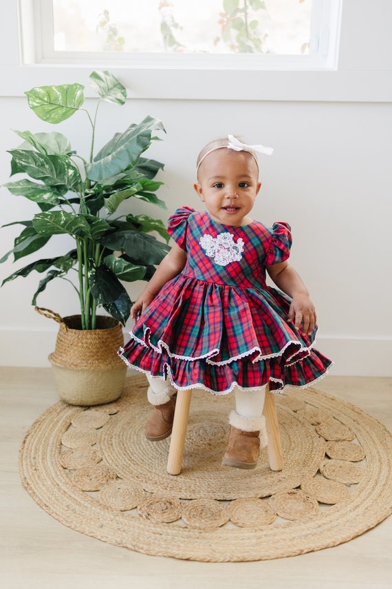 Christmas Plaid and Lace baby and toddler dress