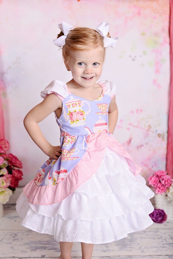 Girls Ruffled Tea Party Dress: Lavender & Pink Couture