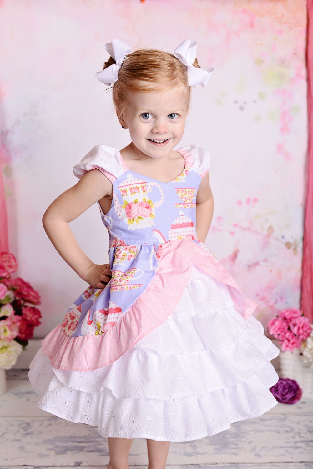 Girls Ruffled Tea Party Dress: Lavender & Pink Couture