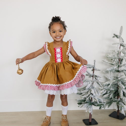 Joy and Gingerbread Girls Pinafore Dress - Etsy